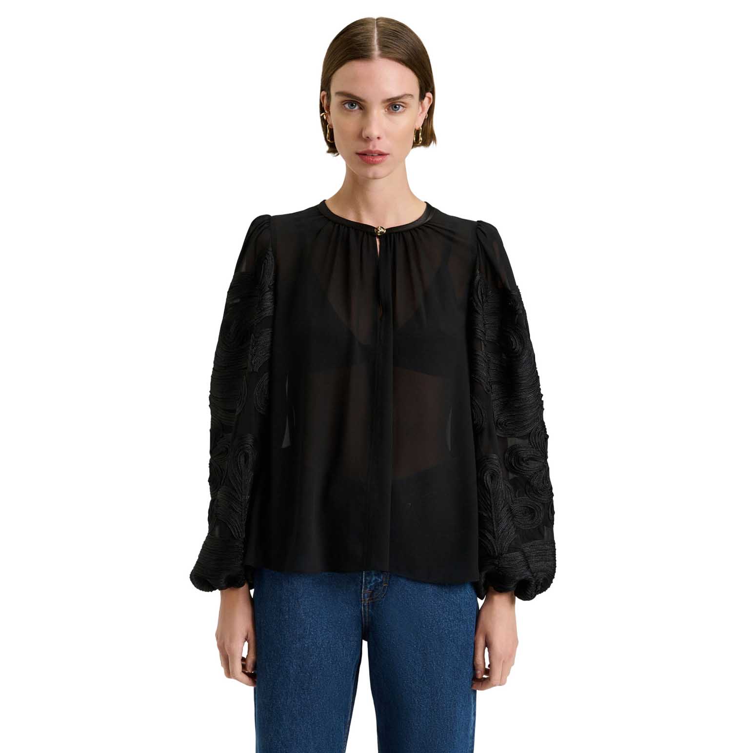 Veronika Maine Embellished Georgette Blouson Sleeve Top